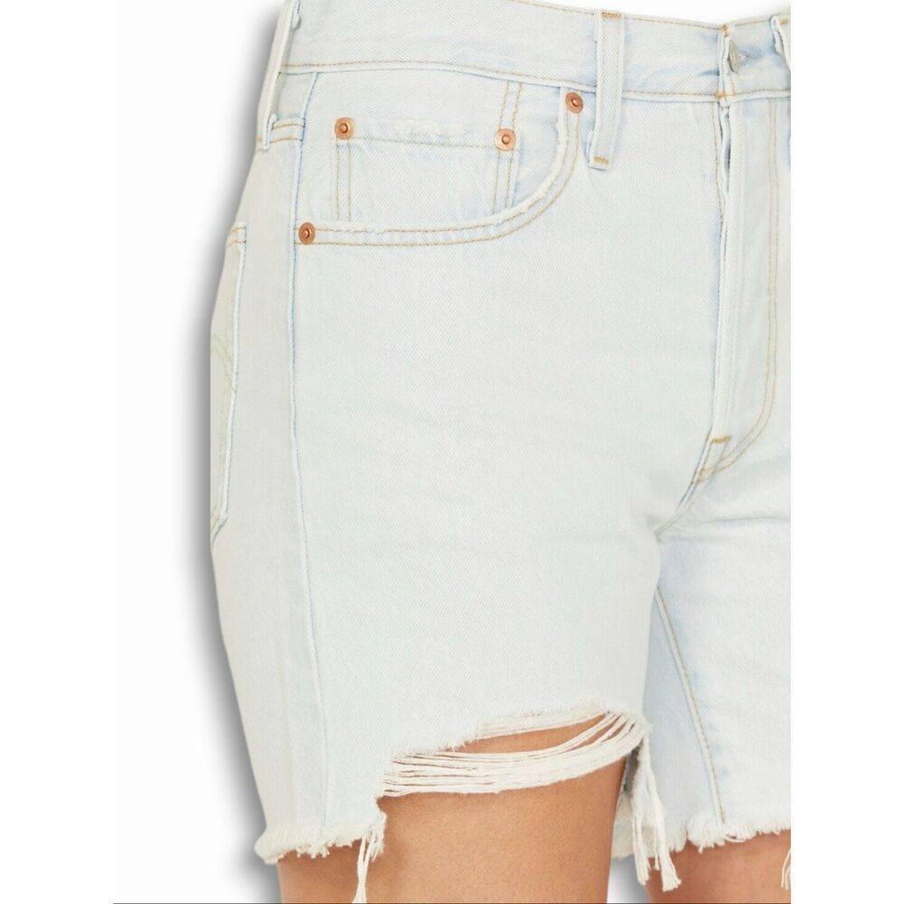 Levi’s 501 Mid Thigh Shorts High Rise Light Wash Button Fly Distresses Denim NWT - Picture 8 of 13